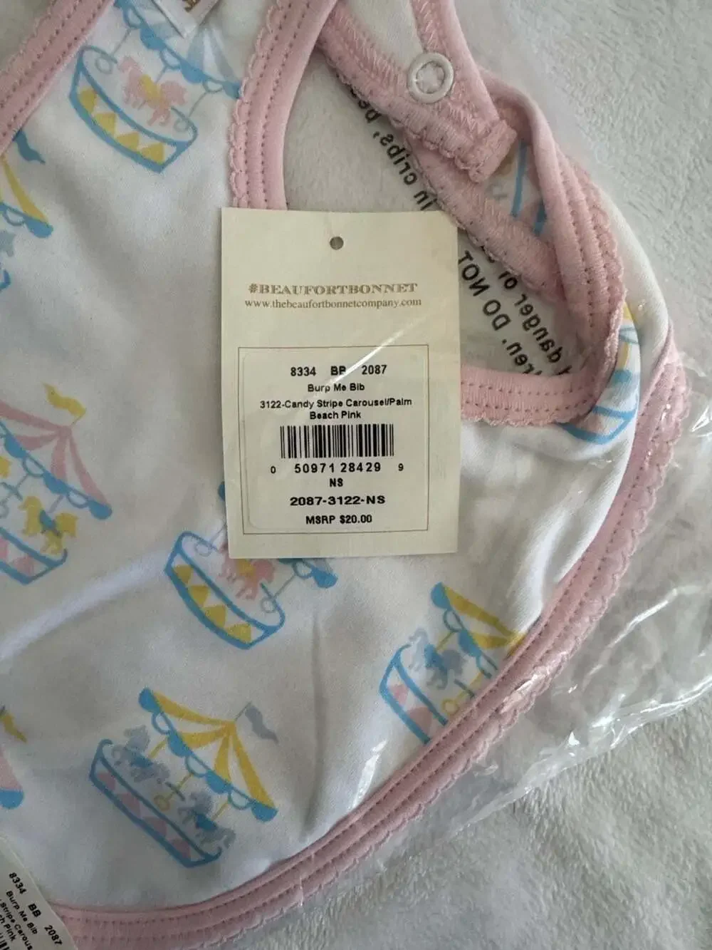 The Beaufort Bonnet Company Candy Stripe Carousel Baby Buggy Blanket and Bib Set